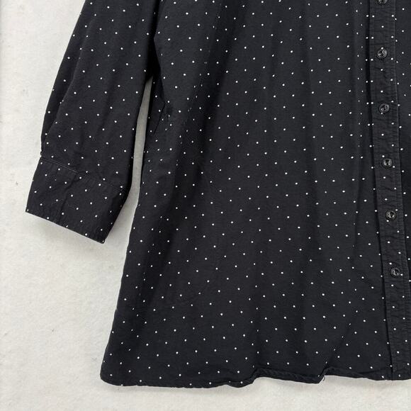 Denim & Co Tunic Blouse Size 2X Black White Polka Dot Button Up Roll Tab Sleeves - Picture 4 of 11